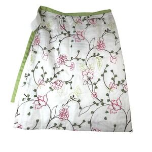 Molly B White Floral Embroidered Skirt Green Trim Women's Size 2 NWT Tie Detail